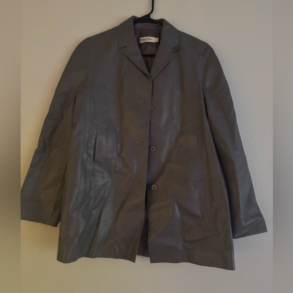 Calvin Klein Leather Coat- 100% Calf Skin in a Purple/Gray